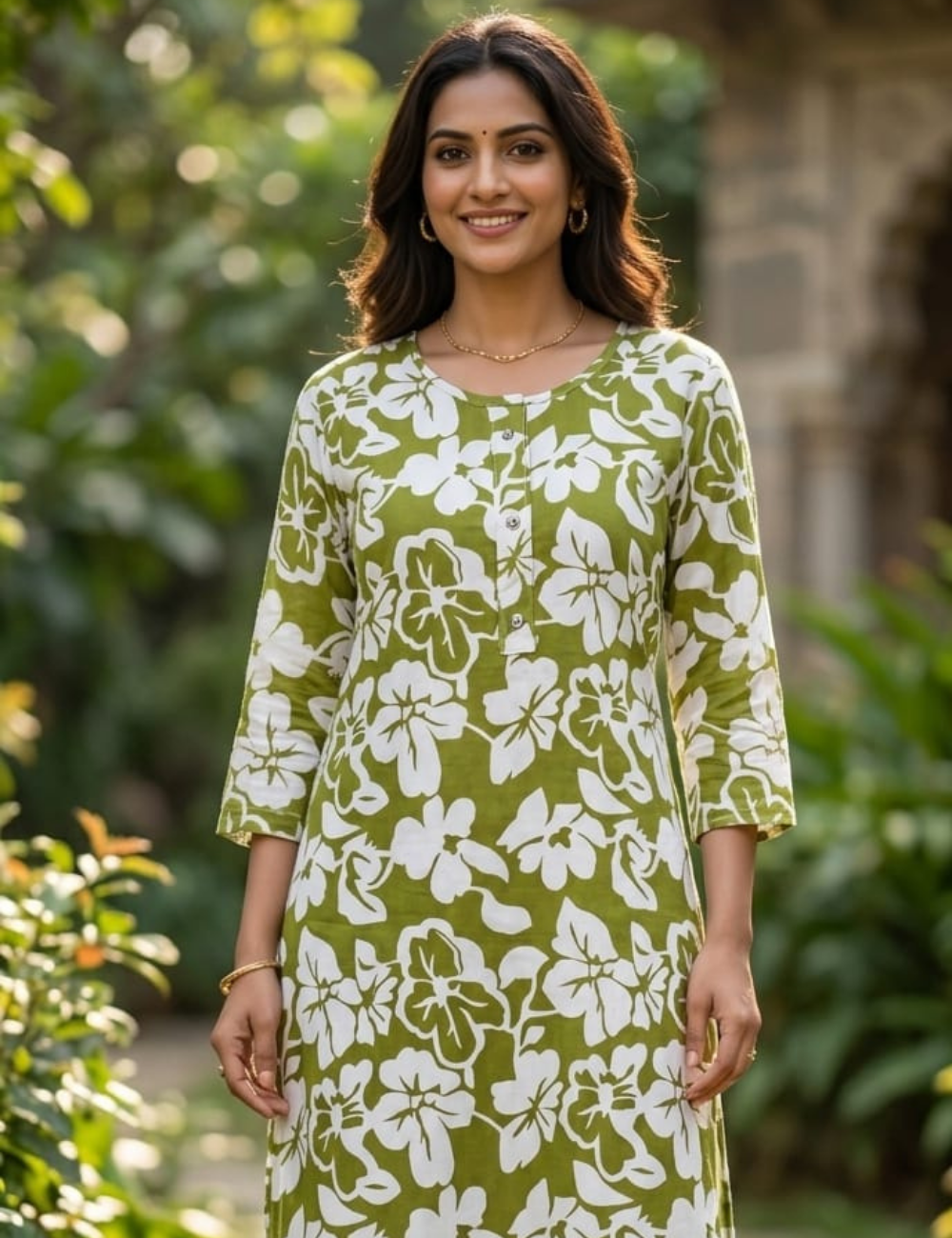 Elegant Olive Green Floral Kurta Set