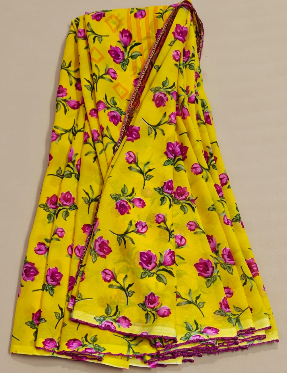 Vibrant Yellow Floral Printed Lightweight Saree with Elegant Border