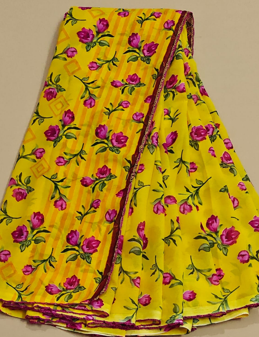 Vibrant Yellow Floral Printed Lightweight Saree with Elegant Border