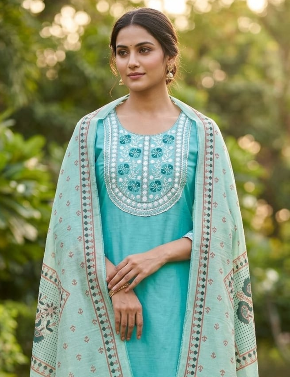 Elegant Peach Embroidered Kurta Set with Dupatta