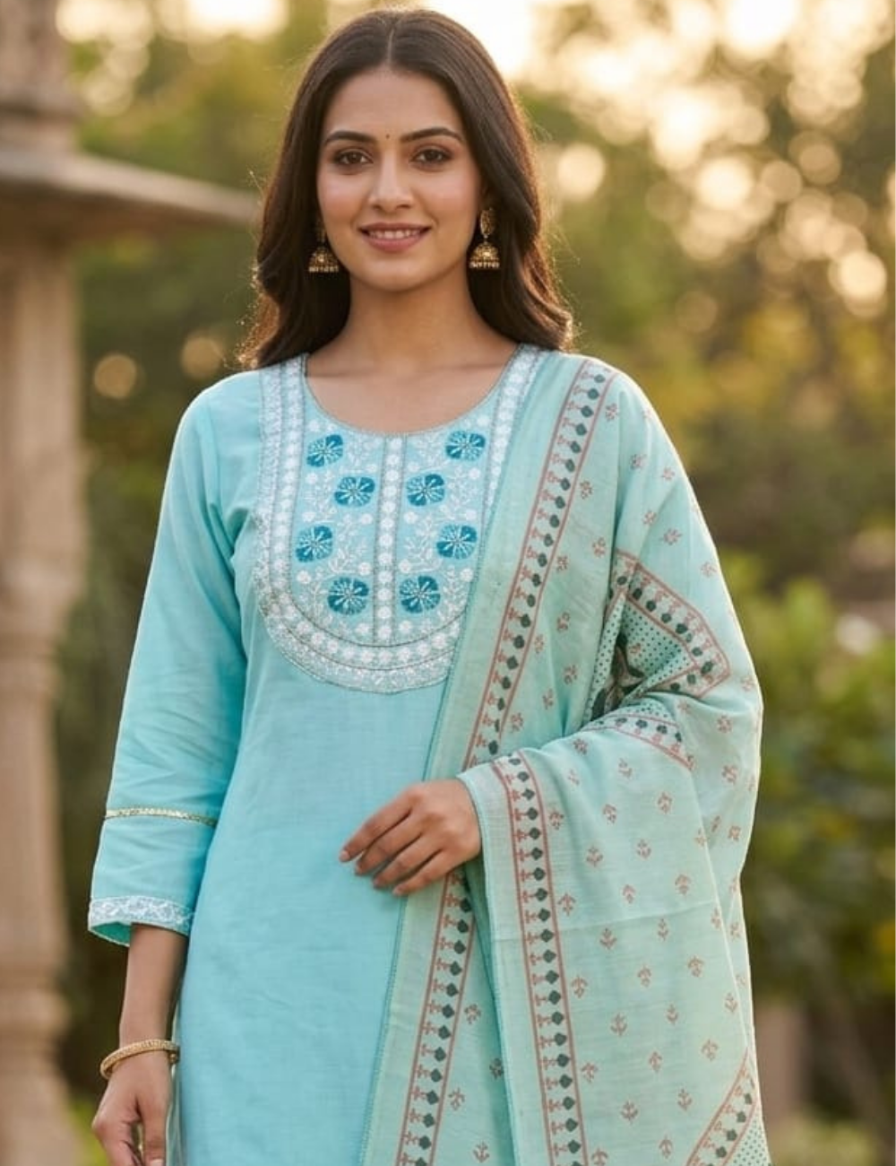 Elegant Peach Embroidered Kurta Set with Dupatta