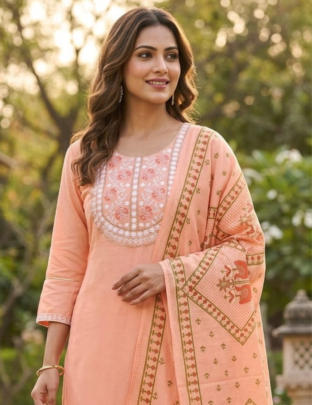 Elegant Peach Embroidered Kurta Set with Dupatta