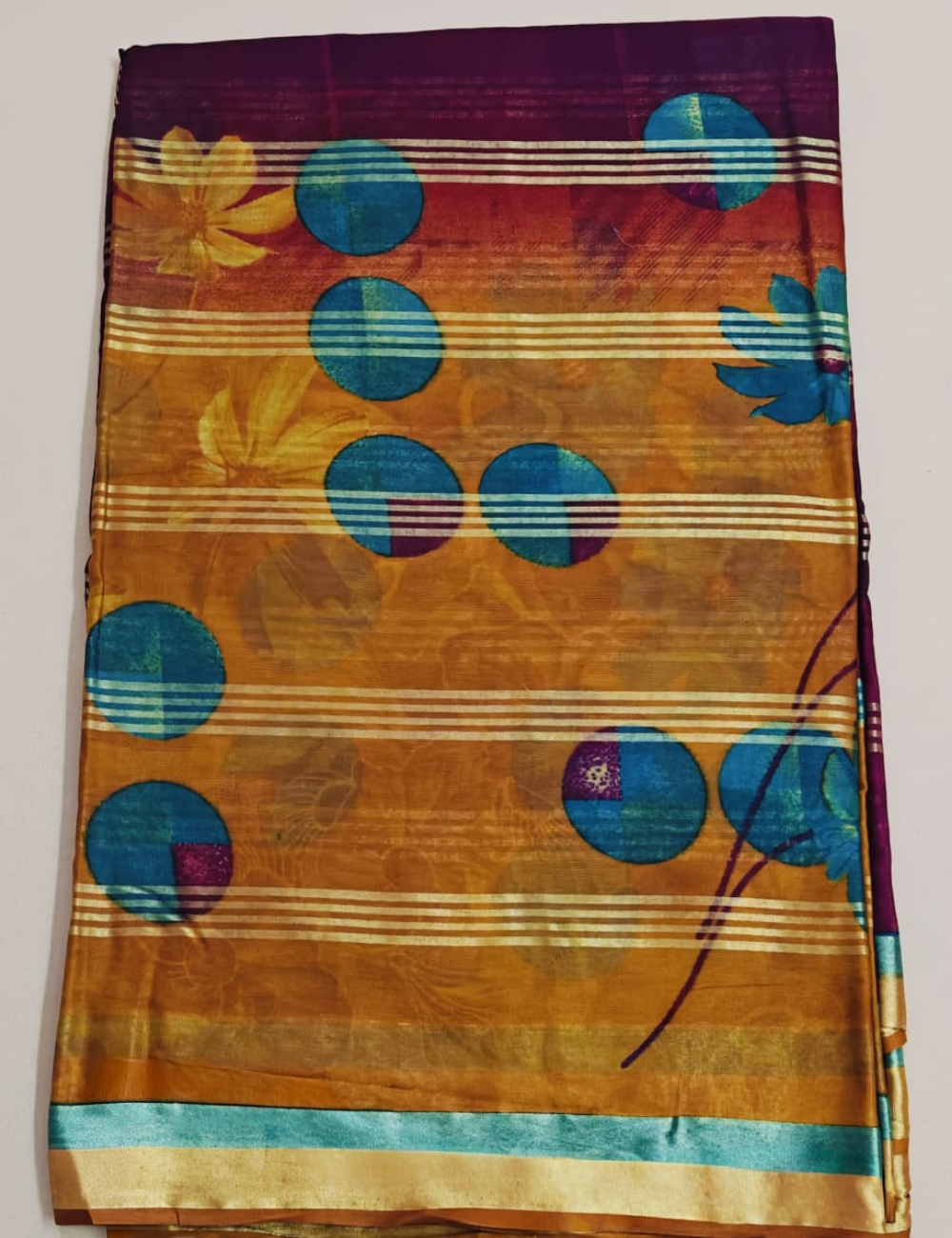 Elegant Wine Purple Floral Border Sari with Golden Zari