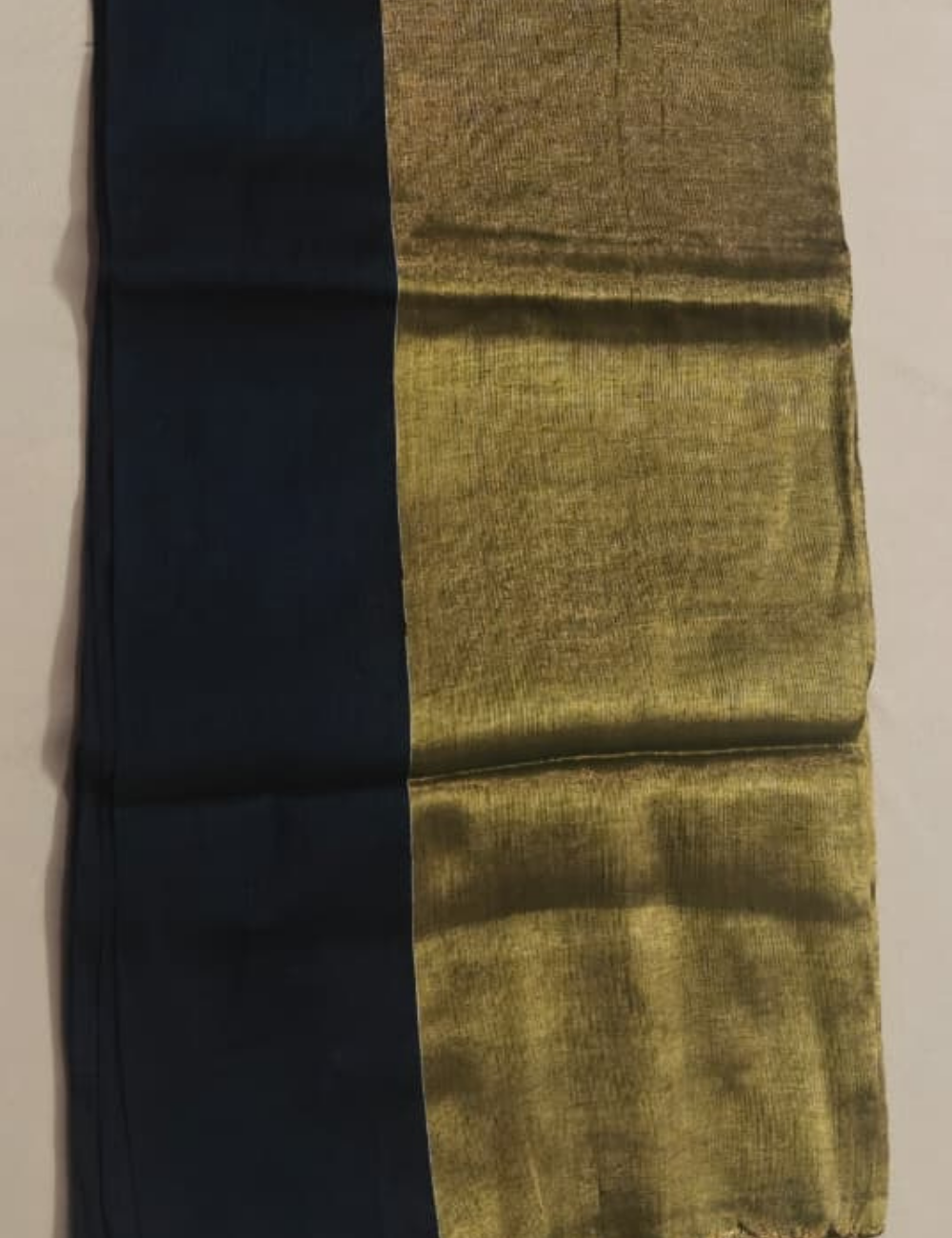 Antique Gold Textured Sari with Tassel Fringe