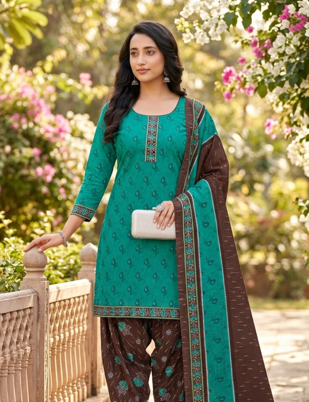 Elegant Teal & Coffee Brown Patiala Kurta Set with Dupatta