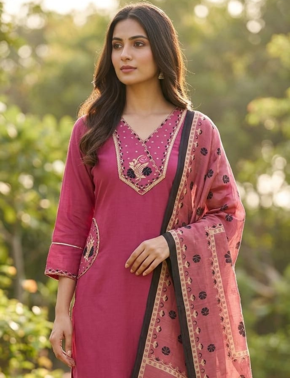 Elegant Indigo Blue Embroidered Kurta Set with Printed Dupatta