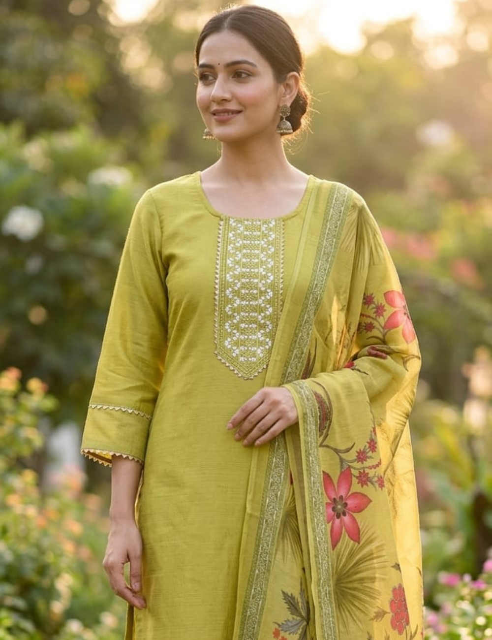 Charming Lavender Embroidered Kurta Set with Floral Organza Dupatta