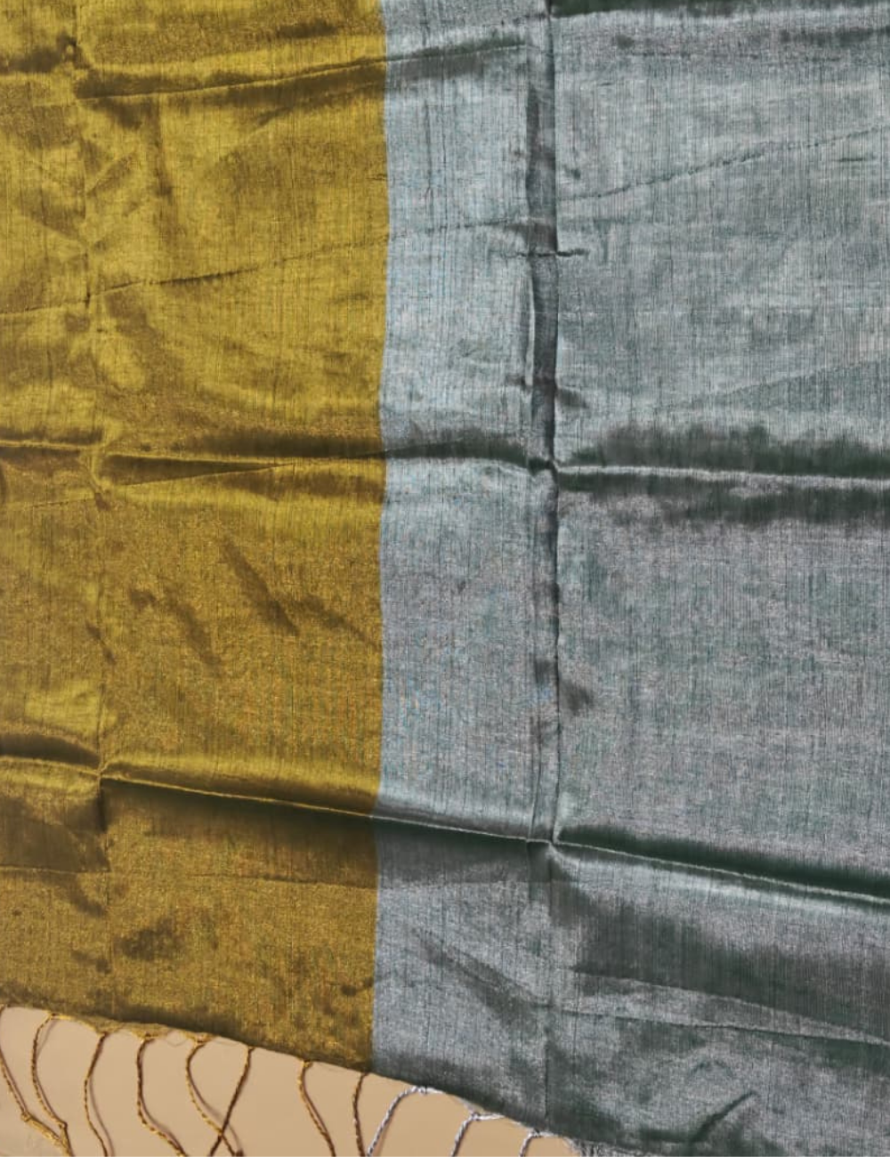 Elegant Grey & Mustard Gold Dual-Tone Sari